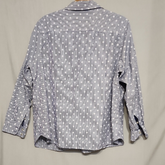 Talbots Blue and White Polka Dot Striped Shirt 2X Petite - Picture 7 of 8